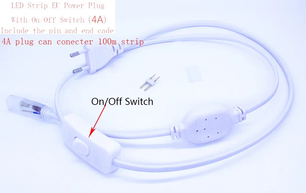 4A On Off Switch Светодиодный светильник с вилкой европейского стандарта с 2 контактами для 5050 SMD, светодиодный светильник SMD3014, Светодиодная лента AC220V - Испускаемый цвет: 4A On Off Switch