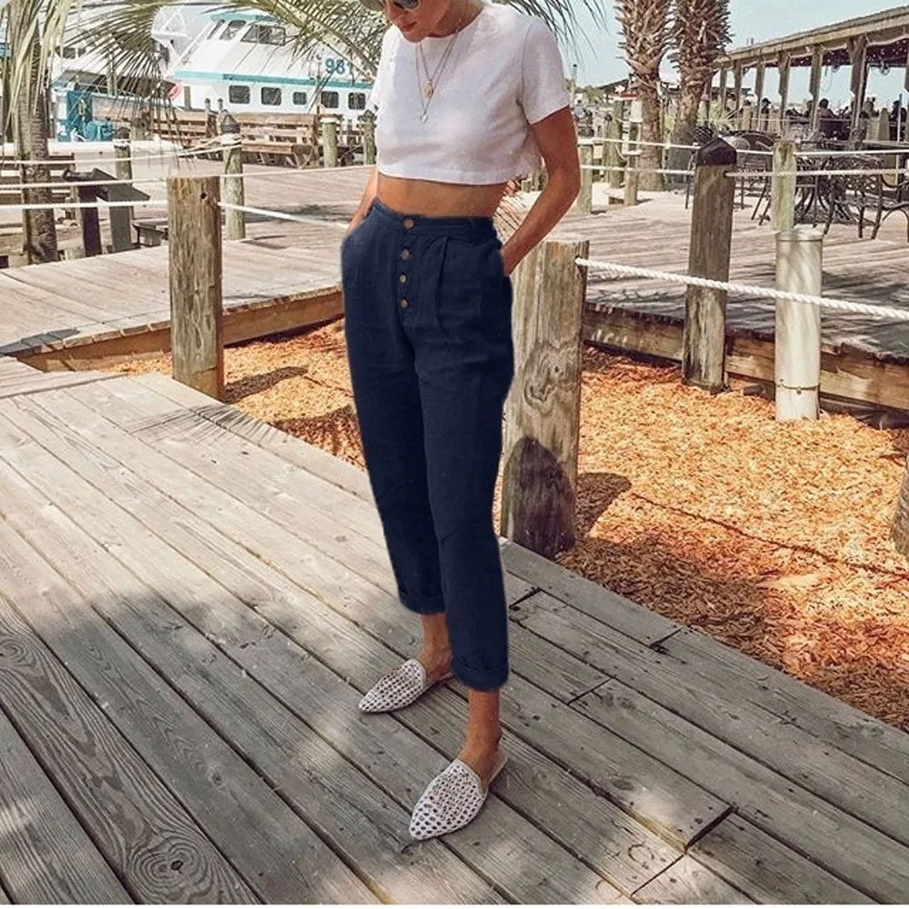 Telotuny women pants High Waist Solid Color pants women hip hop harem pants women Casual Pencil Pocket Trousers JL 24