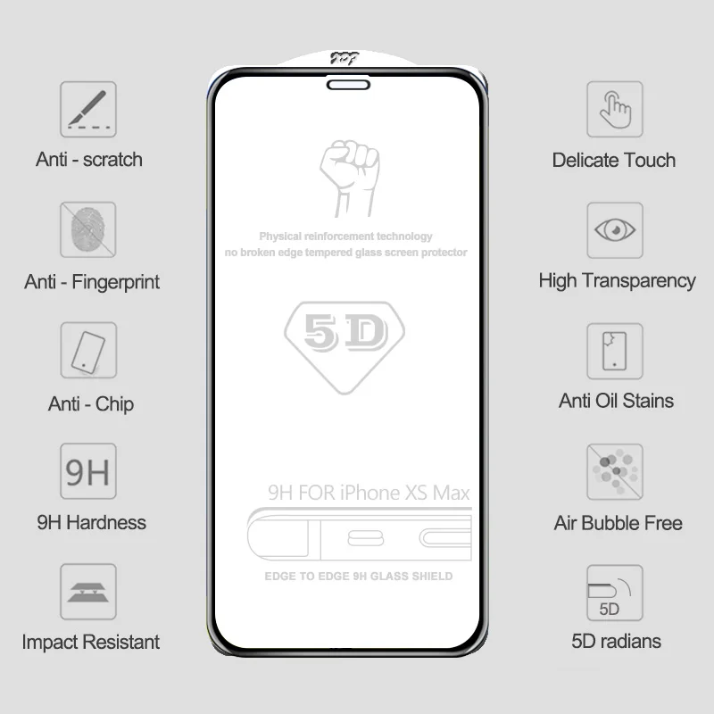 5D Tempered Glass for iPhone XS MAX 6.5Inch Screen Protector Full Cover Protective X XR | Мобильные телефоны и аксессуары