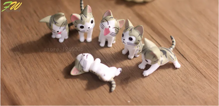 Миниатюрные фигурки кошки с сыром (6 шт./лот) игрушки Милая модель детские 4 см ПВХ