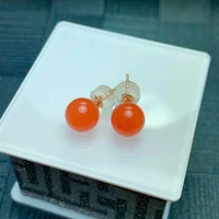 shilovem 18k rose gold real natural south red agate earrings fine jewelry gift ethnic gift new plant myme6 7nh