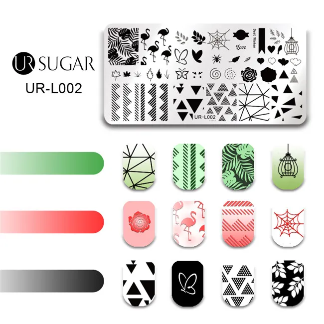 Ur Sugar шаблон для штамповки ногтей Цветочные весенние растения кружева РОЗА Подсолнух Лаванда игрушка маникюр Дизайн ногтей DIY изображения пластины трафарет - Цвет: UR-L002
