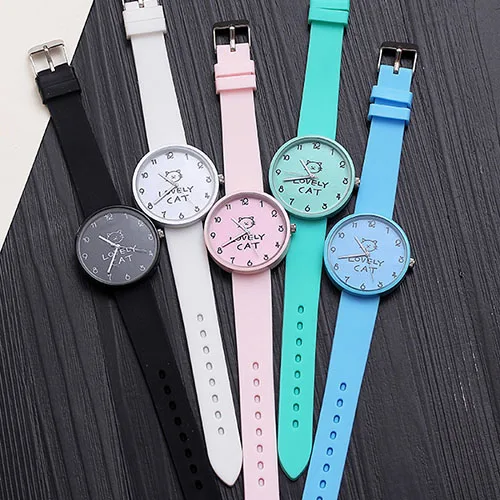 Женские часы Силиконовые Дамская мода прекрасный кот стиль кварцевые наручные