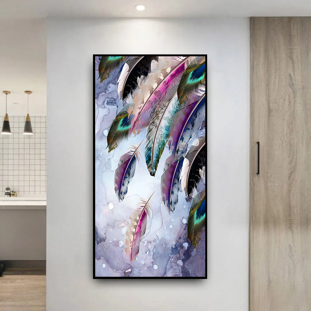 3 шт. скандинавский постер цветные перья современная картина Художественная