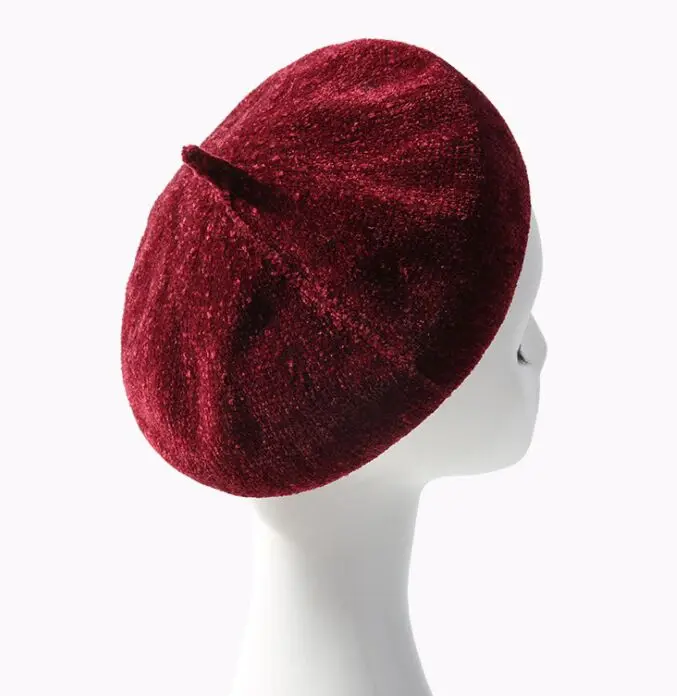 wine red Новые круглые береты французского художника, Осенние повседневные хлопковые береты из синели для девочек, шапки Casquette Gorros - Цвет: wine red