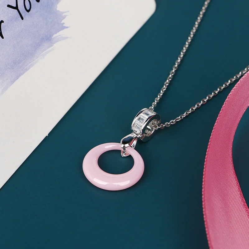 Женское колье с подвеской в виде кольца чокер керамическим покрытием синего