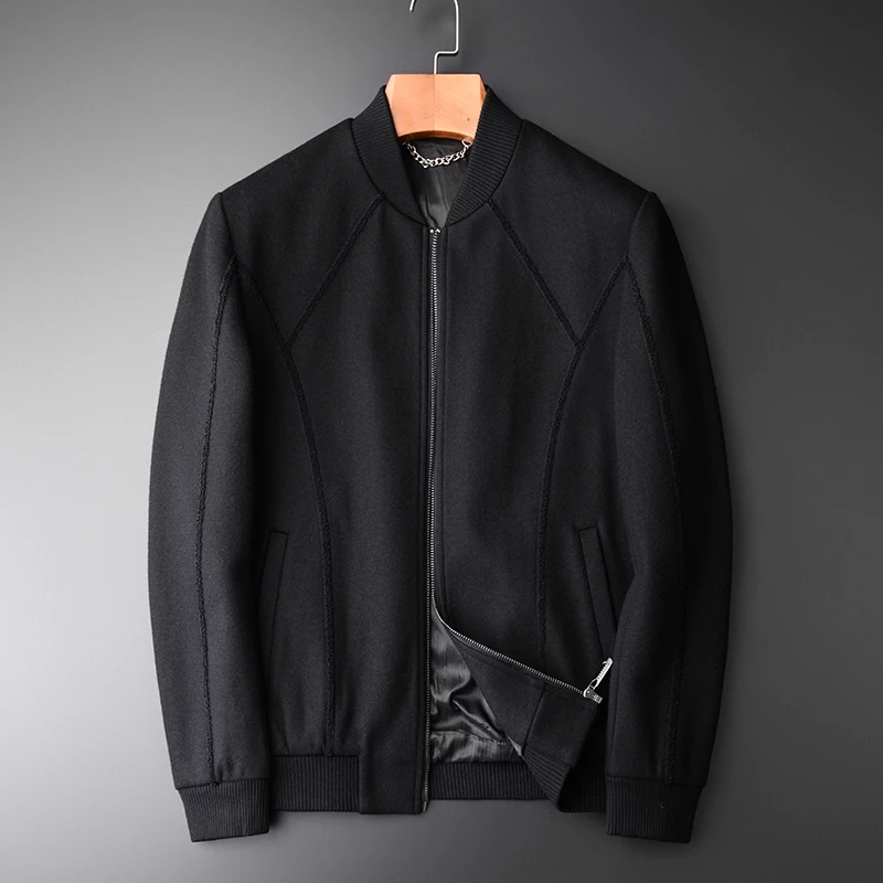 

Minglu Wool Male Jacket Luxury Ribbon Decoration Baseball Collar Mens Jackets And Coats Fashion Slim Woolen Man Jacket M-4XL