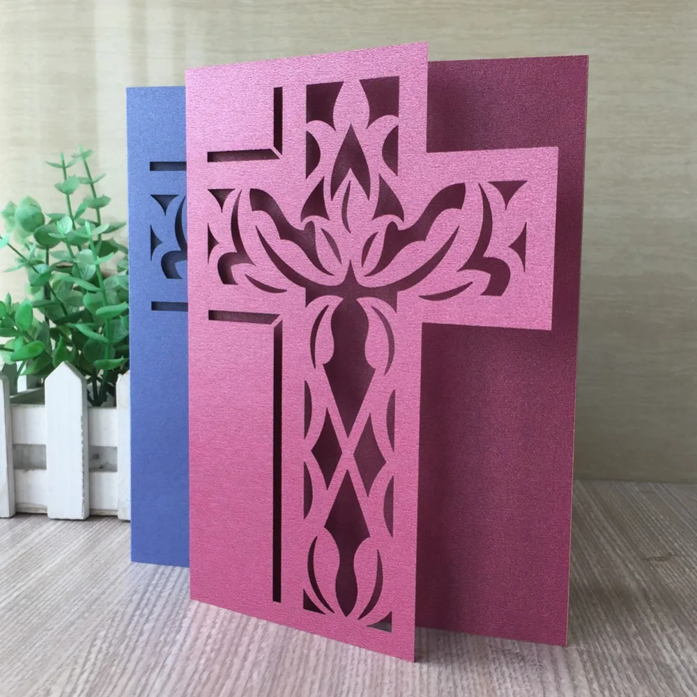 

35pcs Laser Cut Cross Pattern Wedding Invitation Card Event&Party Supplies Easter Celebration Blessing Card