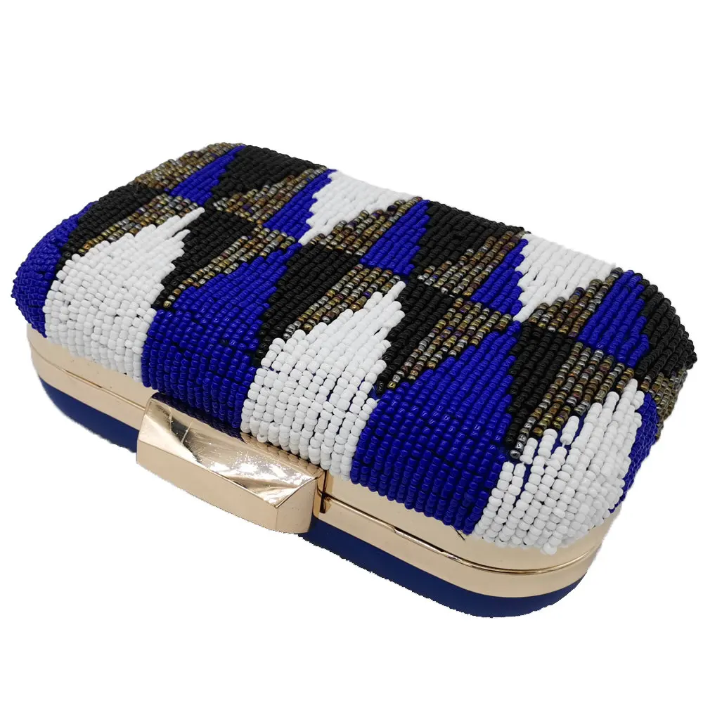 Boutique De FGG клетчатые женские металлические клатчи на цепочке, сумка на плечо, тканые женские вечерние клатчи с бисером, сумочка для коктейля, выпускного вечера