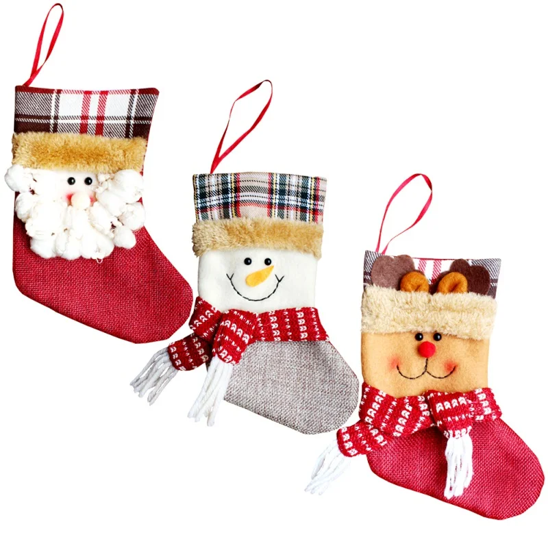 1 шт. Рождественский чулок носки в клетку с Санта Клаусом Подарочная сумка