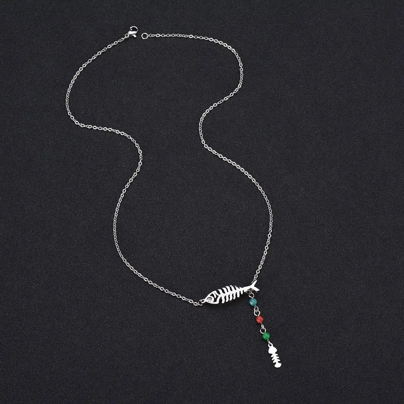 ELSEMODE Charm Fish Stone Shape Red CZ Fidelity to Love Necklace For Women Girl Lover 316 L Stainless Steel Jewelry |