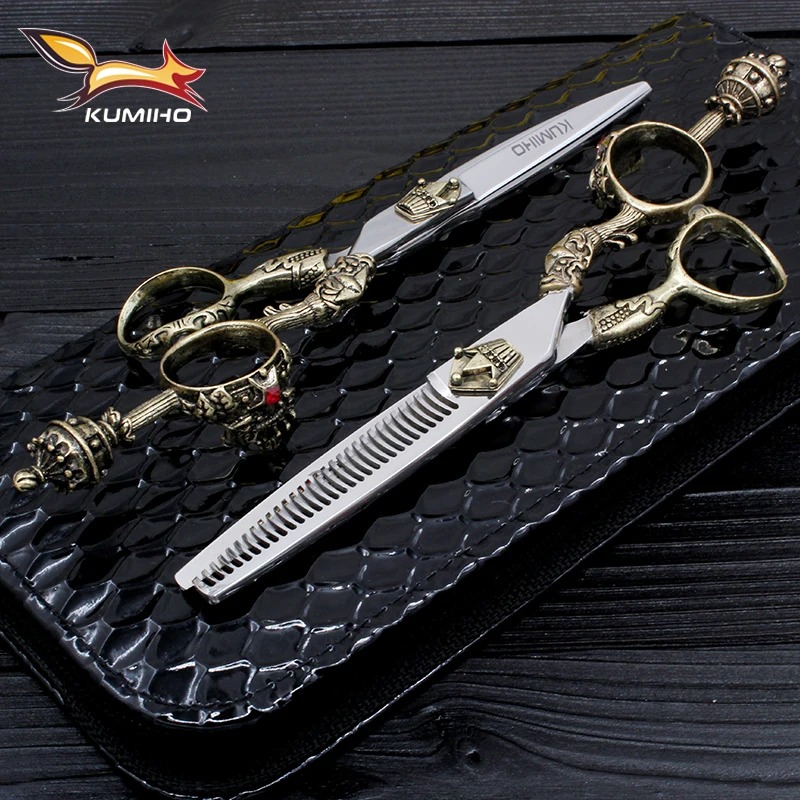 

KUMIHO Japanese hair scissors kit 1 cutting scissors and 1 thinning scissors with leather case hair shear with crown handle