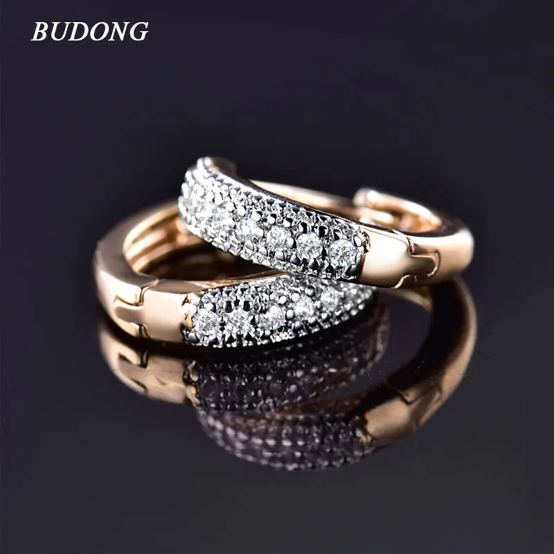 BUDONG модные серьги, украшения для женщин, серебряные/золотые серьги-кольца с камнем Фианит, циркон, кристалл, петля, свадебные серьги XUE114