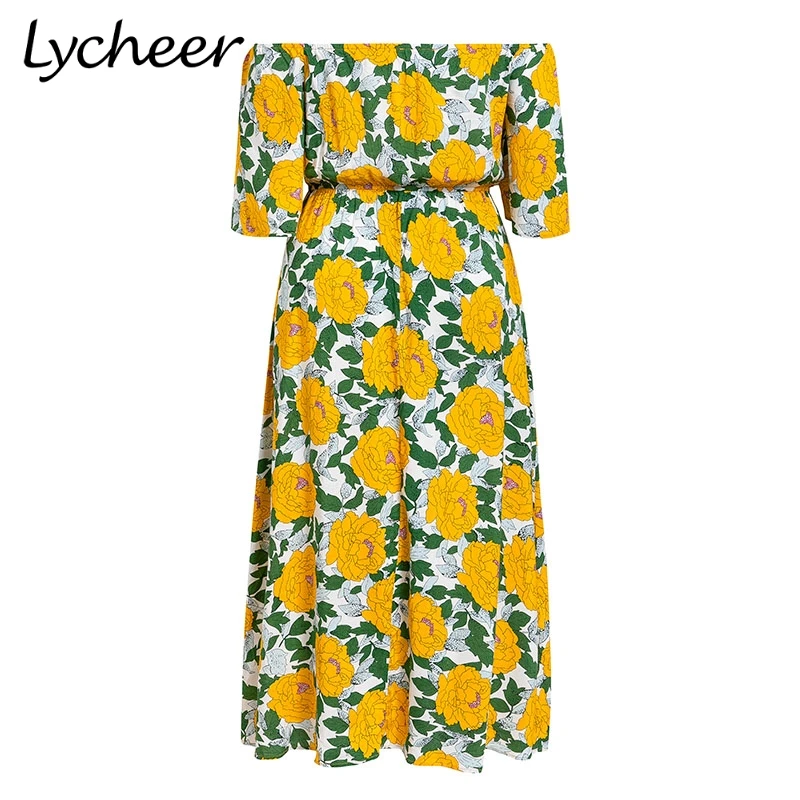 Женское платье с открытыми плечами Lycheer длинное пляжное в стиле бохо цветочным