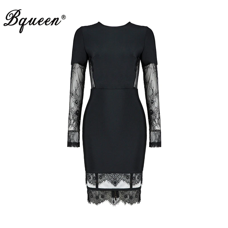 Bqueen 2017 новое модное Черное женское платье с длинным рукавом и круглым вырезом