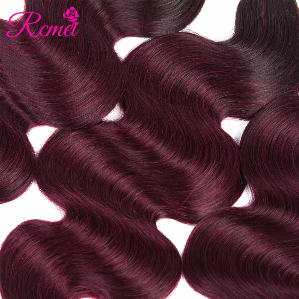 Ombre Bundles With Closure 1B/99j Colored Brazilian Body Wave Dyed Bundle 4PCS Deal Wine Red 2 Tone Human Hair Weav |