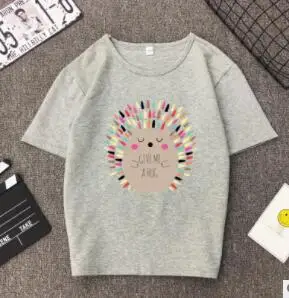 Весна Лето Новый стиль Женская футболка с принтом Ежика короткий рукав круглый