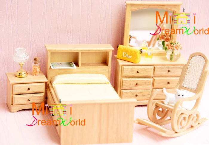 A01-X159 children baby gift Toy 1:12 Dollhouse mini Furniture Miniature rement-Oak wooden bedroom dresser 4pcs/set | Игрушки и хобби
