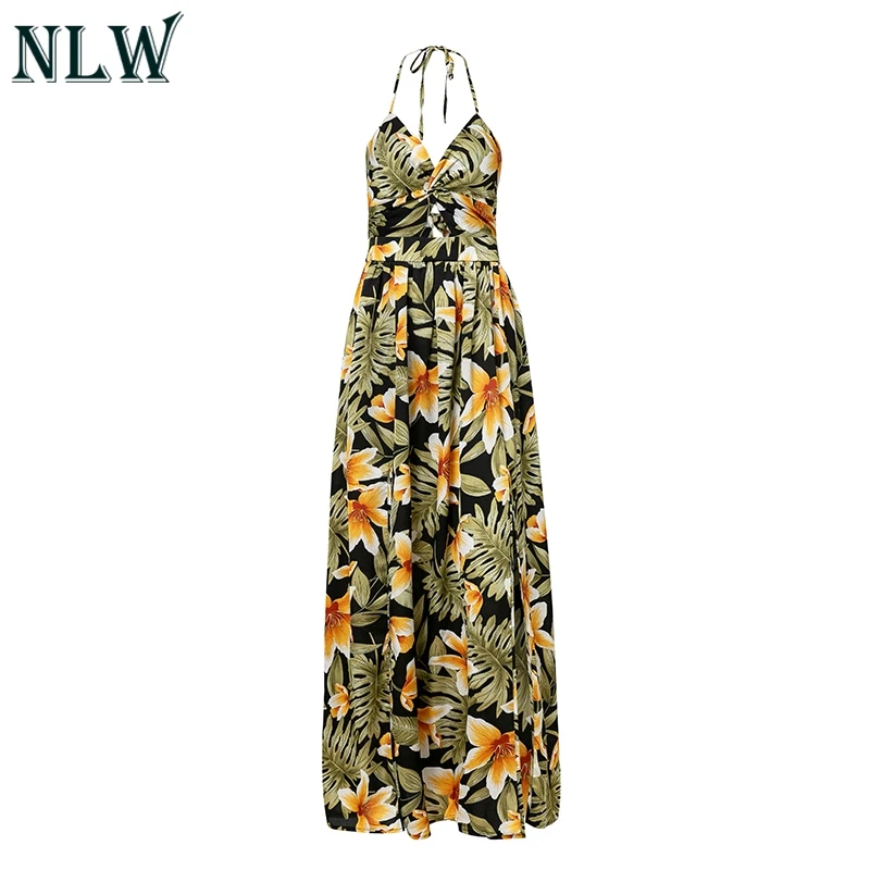 NLW с принтом на шнуровке вечерние макси платье женское открытой спиной разрезом