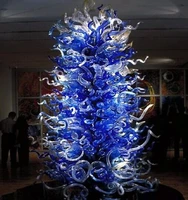 modern luxury blue glass sculpture restaurant lobby bar designer hand blown glass sculpture
