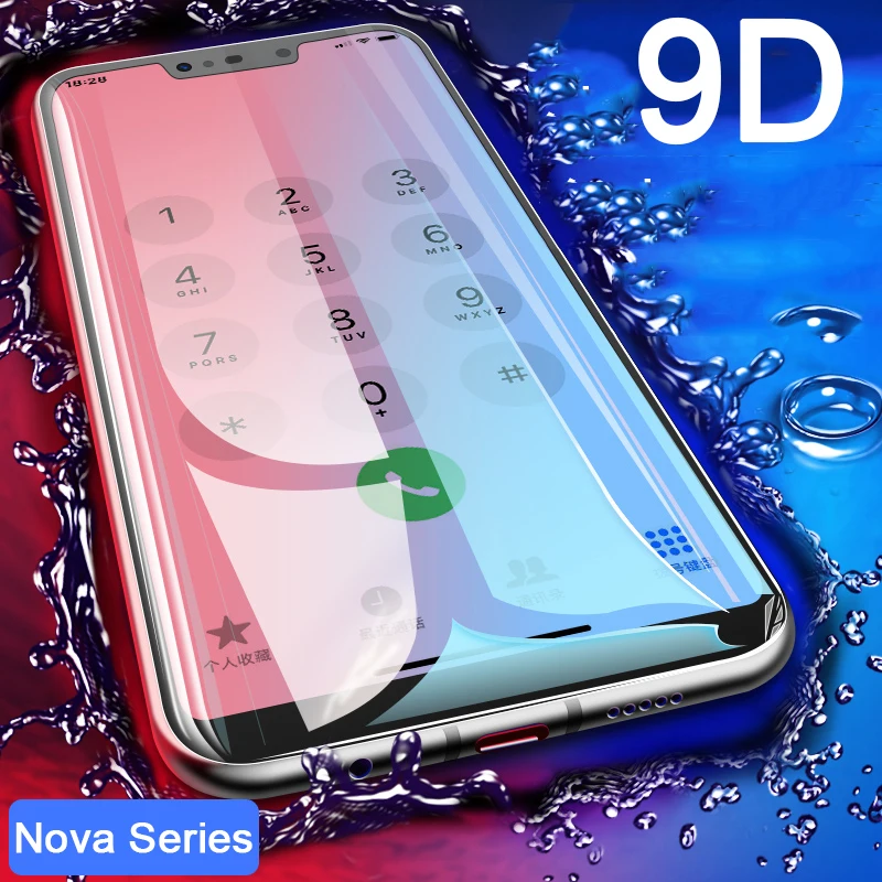 Защитное стекло 9D для Huawei Nova 2 2i 3 3i 3e 4 5 Pro полностью покрывающее изогнутое защиты