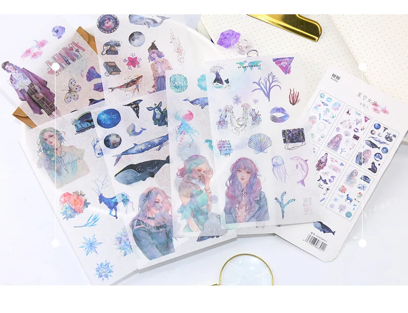 6 листов/упаковка Kawaii канцелярские наклейки милый КИТ наклейки прекрасные бумажные наклейки для детей сделай сам Дневник в стиле Скрапбукинг фото Ablums
