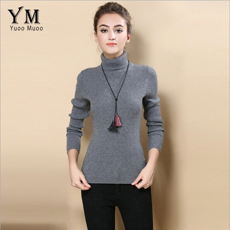 

YuooMuoo High Quality Women Sweater New Turtleneck Pullover Winter Tops Solid Cashmere Sweater Autumn Female Sweater Hot Sale