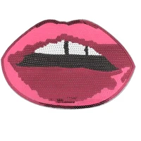 new arrival pink sequined lips iron on patches for clothes handmade sequins decoration mouth applique patch large