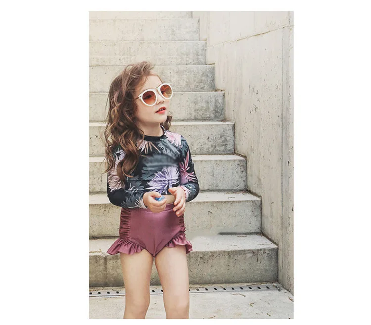 Купальный костюм с буквенным принтом для детей от 3 до 15 лет, летний пляжный купальник, детский купальный костюм для девочек, детский купальный костюм с длинными рукавами для девочек, 342