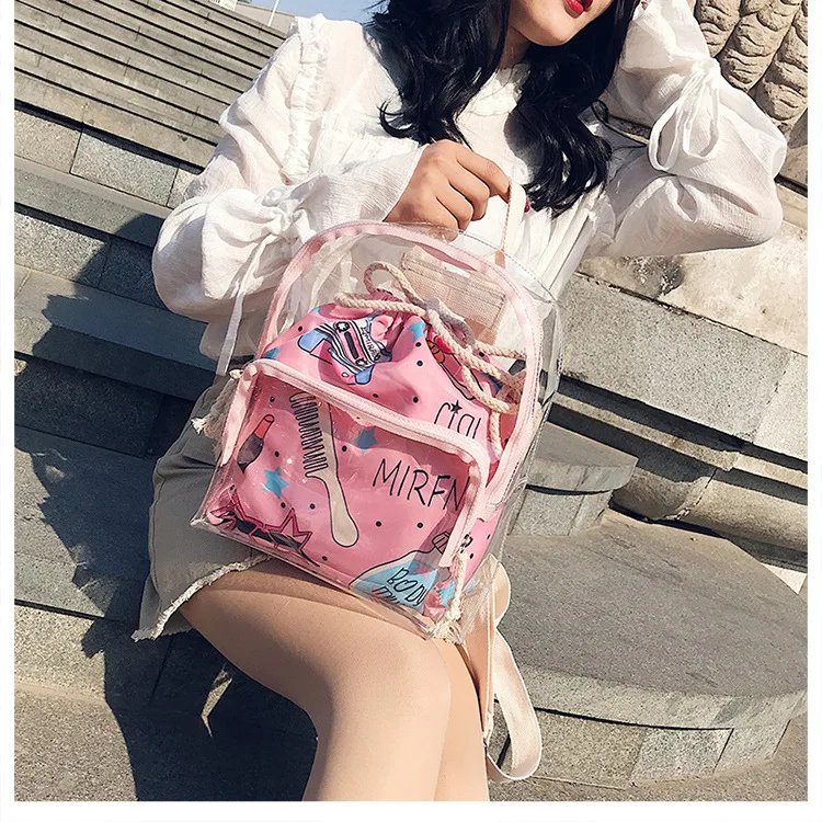 2018 новый прозрачный розовый граффити drawstring пластиковый мешок menderya Япония и Южная