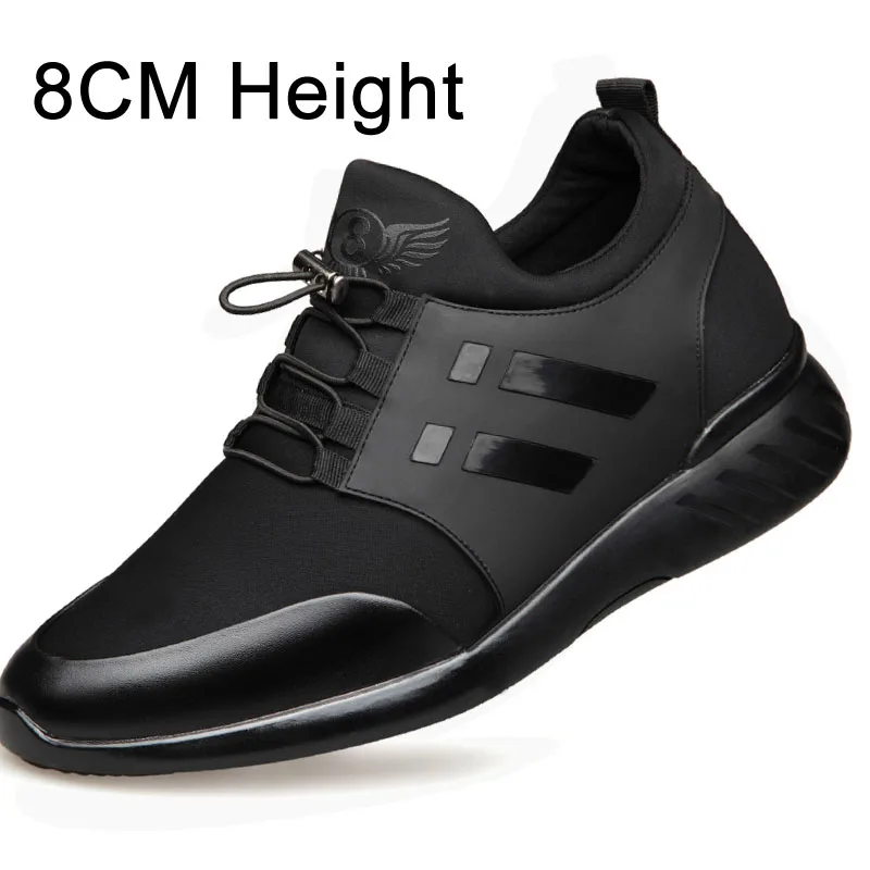 Black 8cm Мужская Обувь качественная обувь из лайкры и коровьей кожи Брендовая обувь в британском стиле, визуально увеличивающая рост на 8 см Новая весенняя мужская повседневная обувь черного цвета - Цвет: Black 8cm