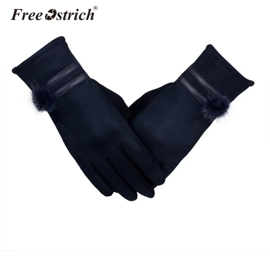 Перчатки Free Ostrich Для женщин женские варежки наручные перчатки Твердые Сенсорный экран осень-зима уличные теплые перевернутый х/б перчатки B0120 - Цвет: Синий