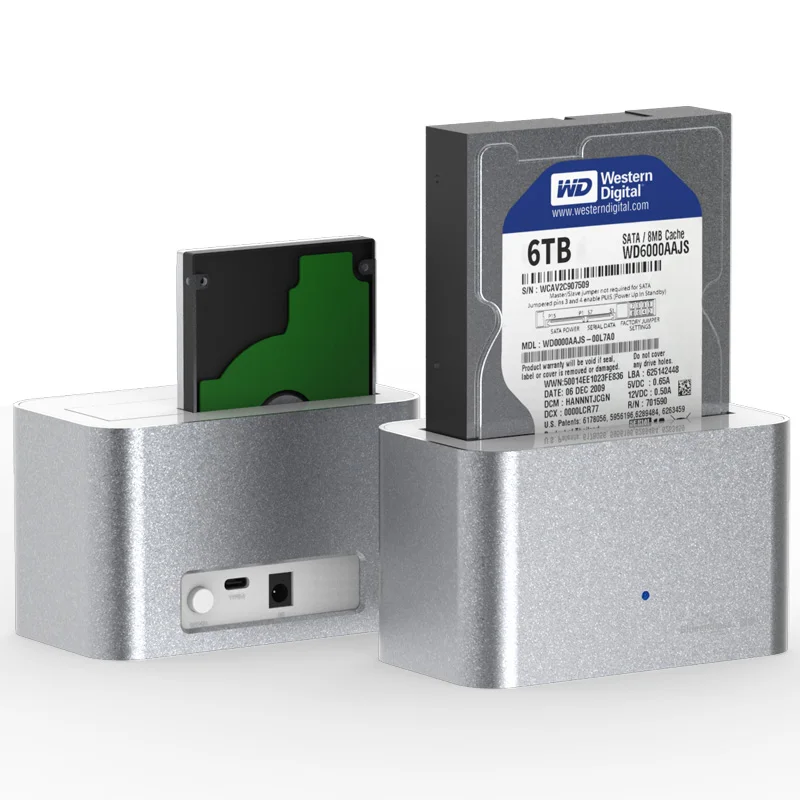 Type C hdd docking station aluminum ssd hdd case enclosure for 2.5'' 3.5'' sata hard disk/solid state disk up to 8TB blueendless