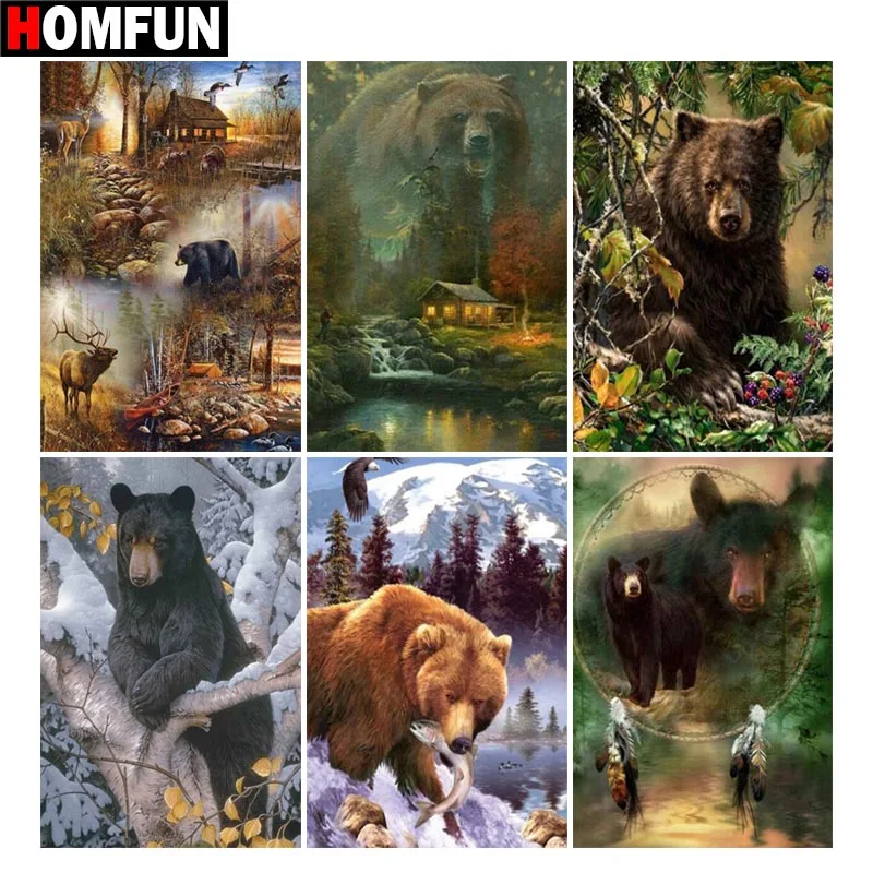 

HOMFUN Full Square/Round Drill 5D DIY Diamond Painting "Animal bear landscape" 3D Embroidery Cross Stitch 5D Home Decor Gift