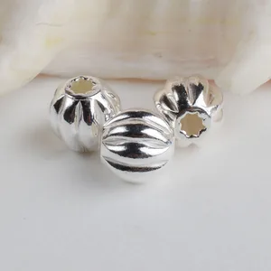 Бусины из серебра 925 пробы, круглые гофрированные разделительные бусины из серебра пробы для ожерельябраслета, 1 шт.