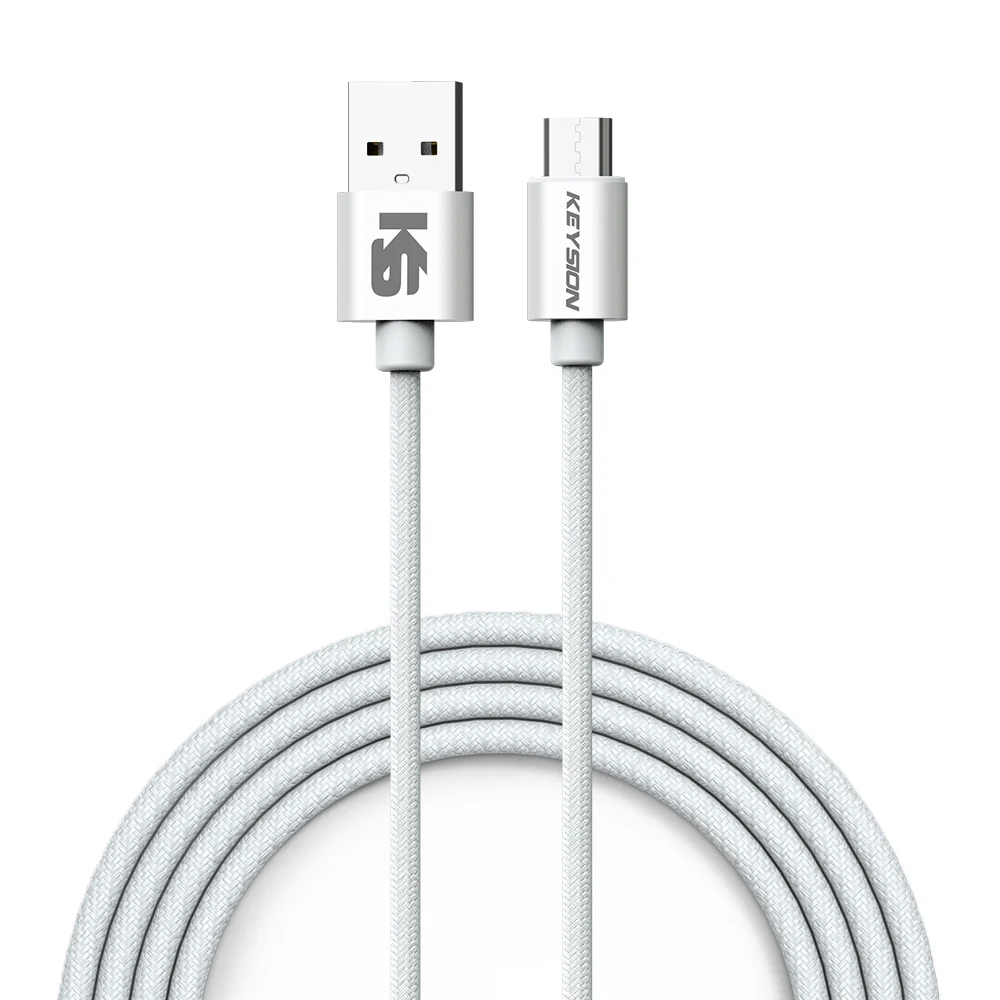 Белый KEYSION Micro USB кабель 2a нейлон Быстрая зарядка USB кабель для передачи данных для samsung Xiaomi LG планшет Android мобильный телефон usb зарядный шнур - Цвет: Белый