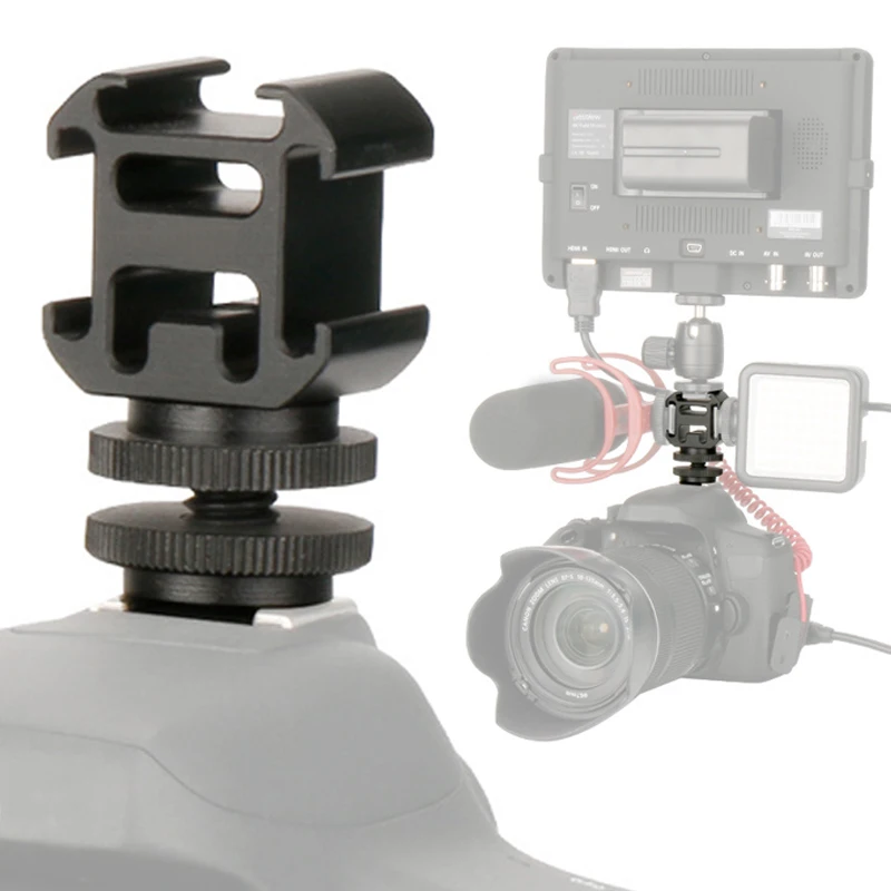 

Triple Cold Shoe Microphone Mount , 1/4 Adapter Video Light Microphone Mount for Zi yu Smooth q 4 Fei yu Gimbal Stabilizer