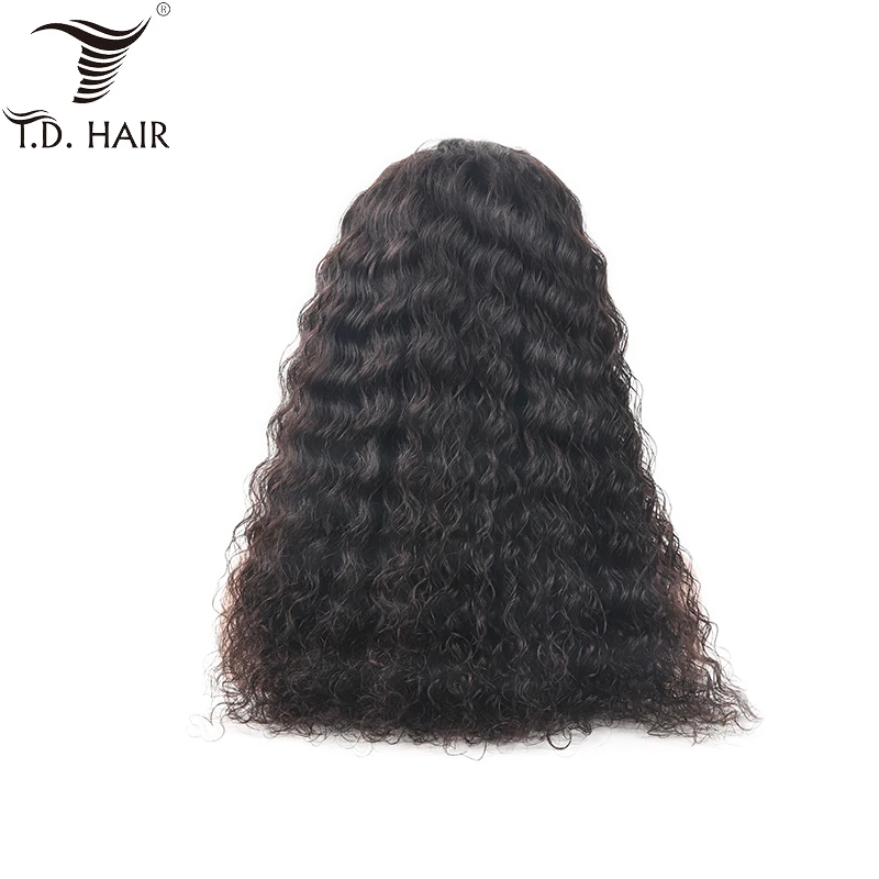 Tdhair глубокая волна Синтетические волосы на кружеве человеческих волос парики для чернокожих Для женщин 130% 150% 180% плотность натуральный Цвет парик с крупными волнами
