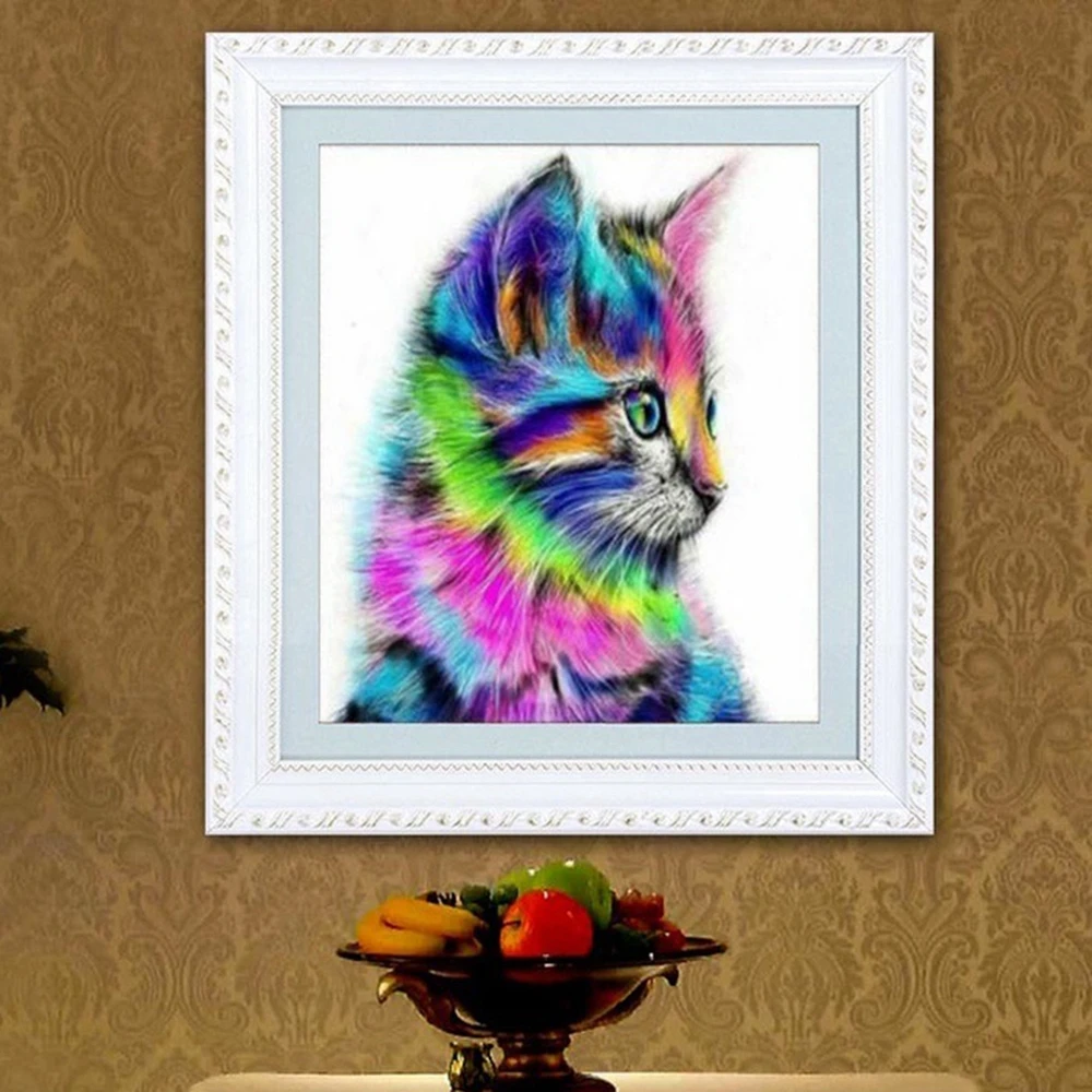 DIY 5D Бриллиантовая мозаика с животным Cat для самостоятельного создания картины из
