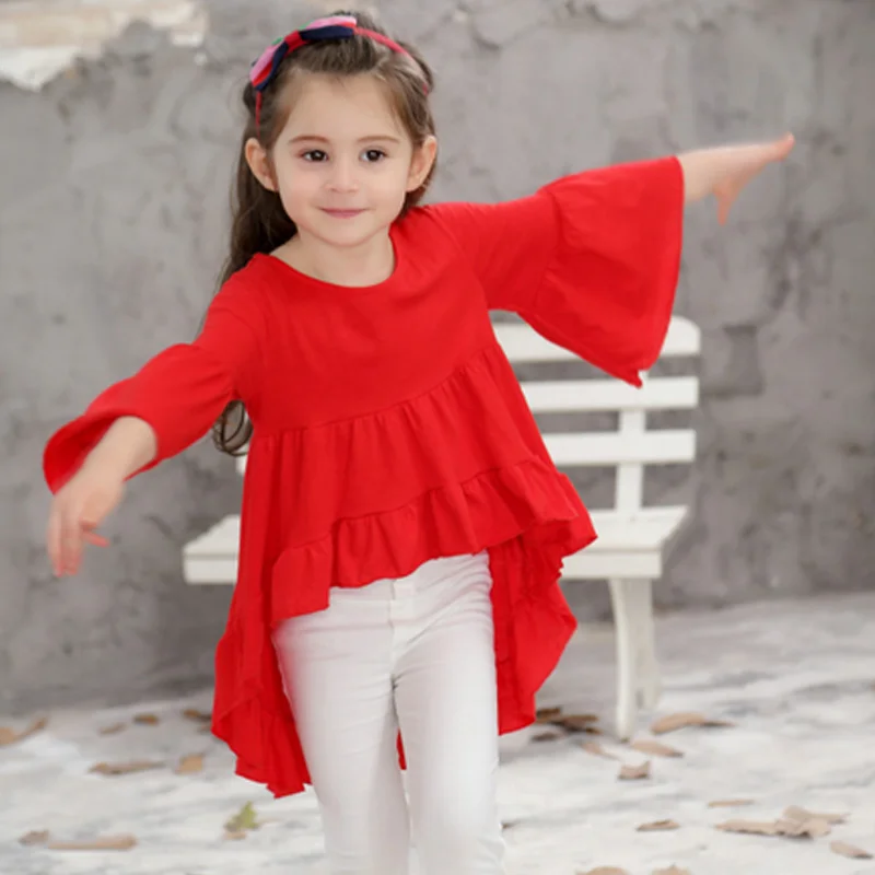 Модные детские хлопковые наряды с оборками для маленьких девочек блузка детская