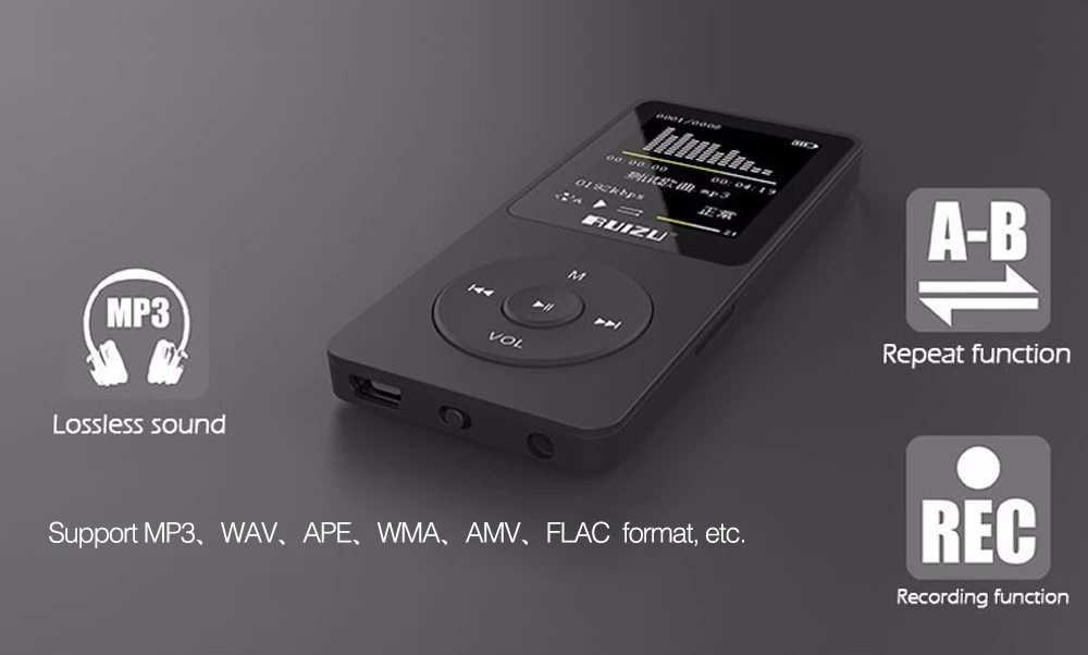 ruidu X02, английская версия, Ультратонкий MP3-плеер, экран 1,8 дюйма, может воспроизводить 80h с FM, электронной книгой, часами, диктофоном