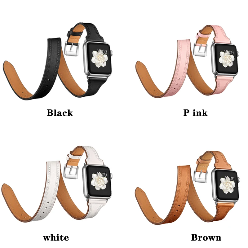 Ремешок двойной из натуральной кожи для Apple Watch band 4 44/40/42/38 мм браслет iwatch series 3/2/1