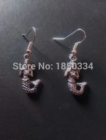 1Pairs Fashion Vintage Ancient Silver Plated Mermaids Charms Dangle For Women Gift Earrings DIY Jewelry Z155 | Украшения и
