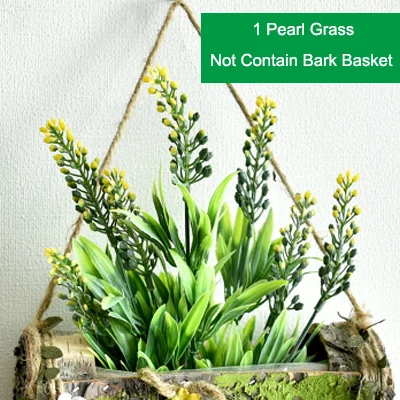 Pearl Grass Only 1 шт., настенный подвесной слой, натуральная деревянная корзина из коры, искусственные цветы, роза, лаванда, Подсолнух, украшение для дома, магазин, искусственный цветок - Цвет: Pearl Grass Only