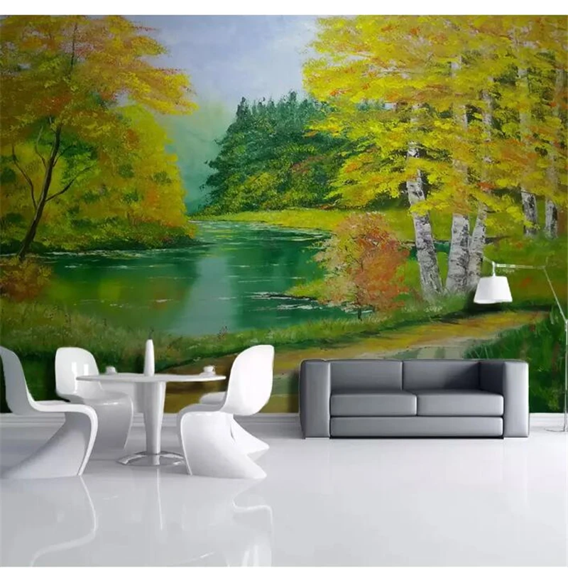 

beibehang Custom wallpaper 3d murals Modern autumn landscape woods lake oil painting living room TV background wall paper mural