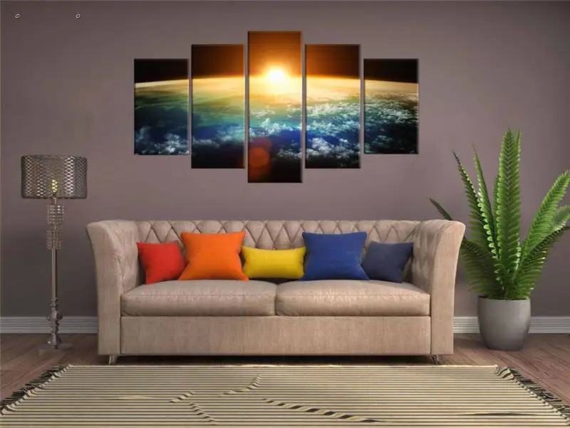 5 панелей Hd Печать поверхность земли картина восхода солнца холст печать декор