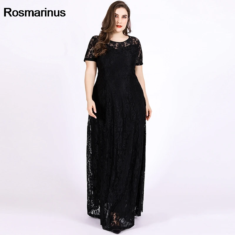 6XL размера плюс вечерние платья женские летние с коротким рукавом кружевные Открытые Сексуальные вечерние платья макси длинные белые черные кружевные платья