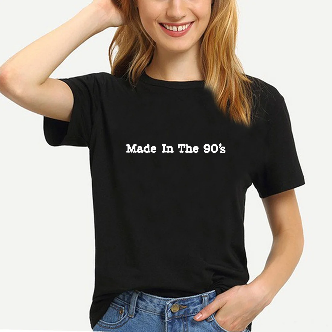 Сделайте в 90-х с буквенным принтом Футболка для женщин и застежкой-молнией на