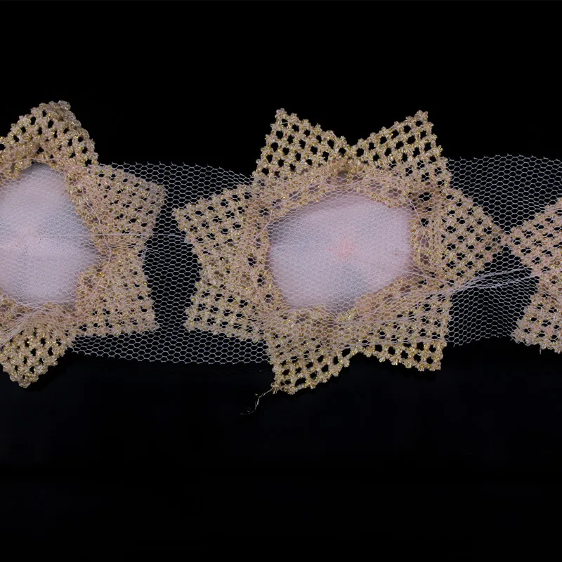 10 ярдов золотые розовые цветы Кружевная аппликация вышивка гипюр ткань лента