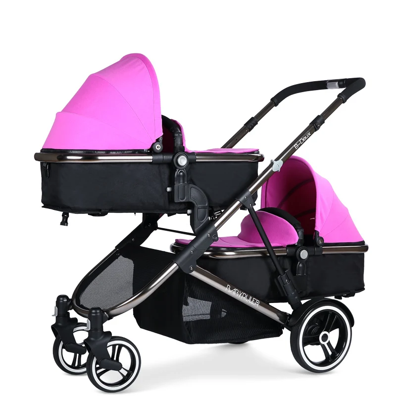 purple Детские коляски для близнецов 2 в 1 carrinho poussette double jumeaux, детские коляски для новорожденных - Цвет: purple